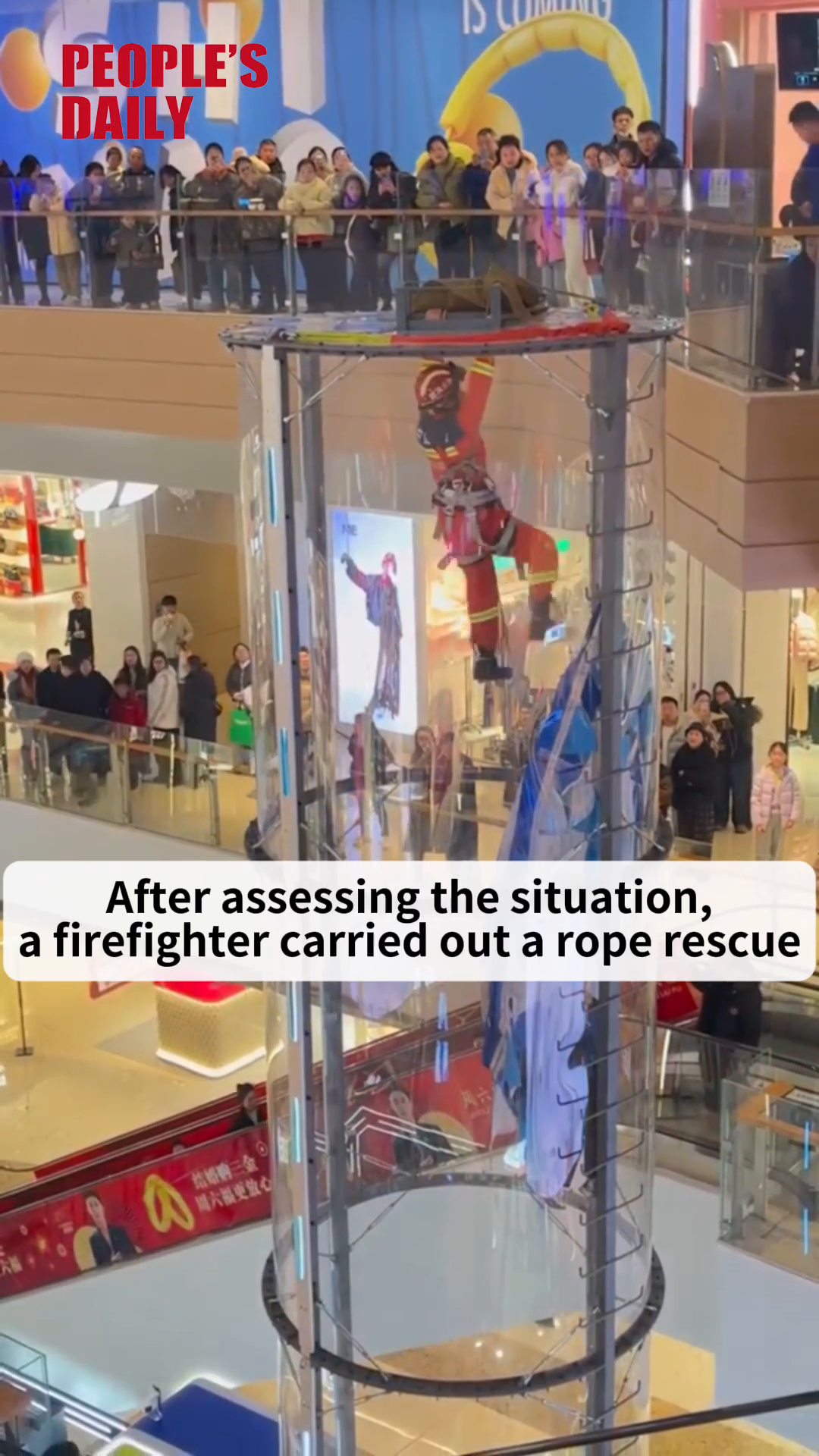 Firefighter rescues boy stranded mid-air after mall ride malfunction