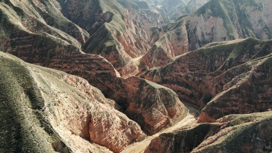 Aerial view of Shilaquan Canyon in China's Gansu