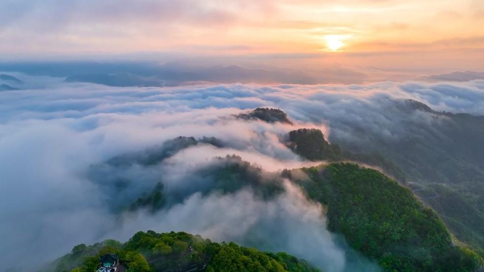 View of Qiyun Mountain scenic area after rain in China's Anhui