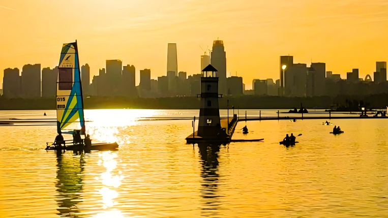 View of East Lake scenic area in Wuhan, China's Hubei
