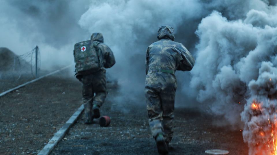 Army Troops in CBRN First Aid Exercise