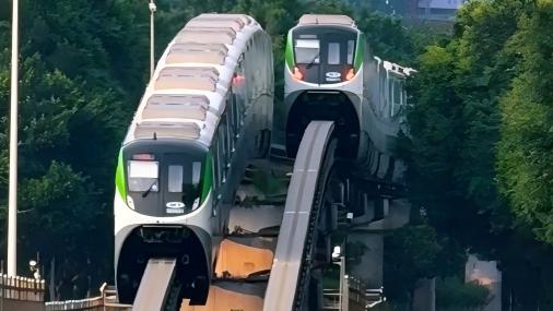 Riding the monorail through mountainous Chongqing