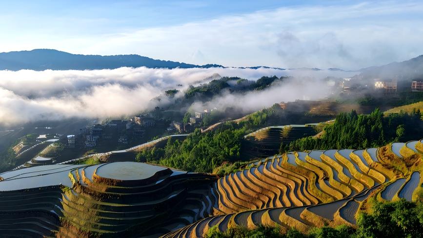 Breathtaking views of cloud-shrouded terraced fields in S China's Guangxi