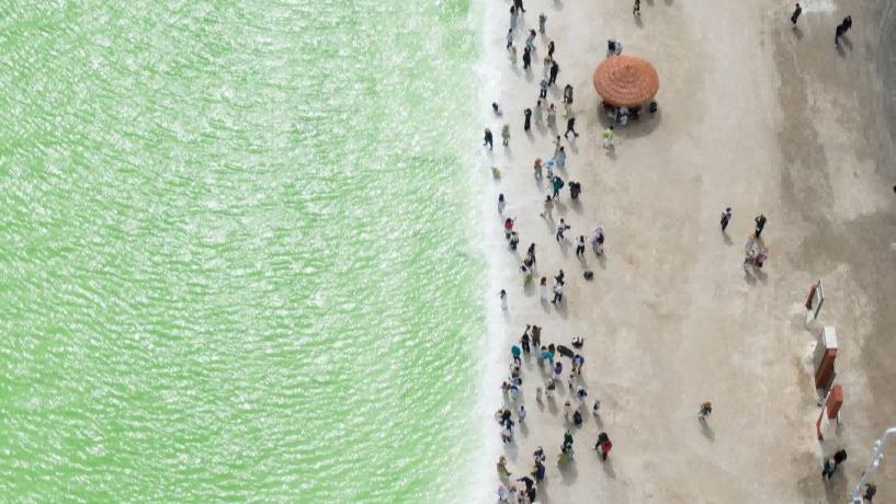 Tourists visit Qairhan salt lake in China's Qinghai