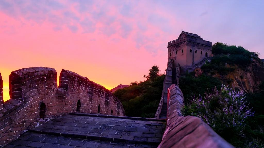 View of Jinshanling section of Great Wall at sunrise in Hebei, N China