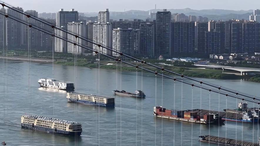 Cargo ships dot the Yangtze waters near Yichang