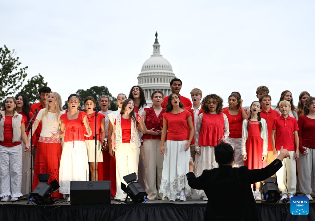 Members of One Voice Children's Choir perform during "Future Resonance -- ShanghaiEye Night" in Washington, D.C., the United States, on Oct. 3, 2026. The Shanghai-themed cultural exchange event was held here on Saturday, bringing a taste of Shanghai to the United States. The event was also part of the "Shanghai Let's Meet" city promotion initiative and a broader series of China-U.S. people-to-people exchanges. (Xinhua/Li Rui)
