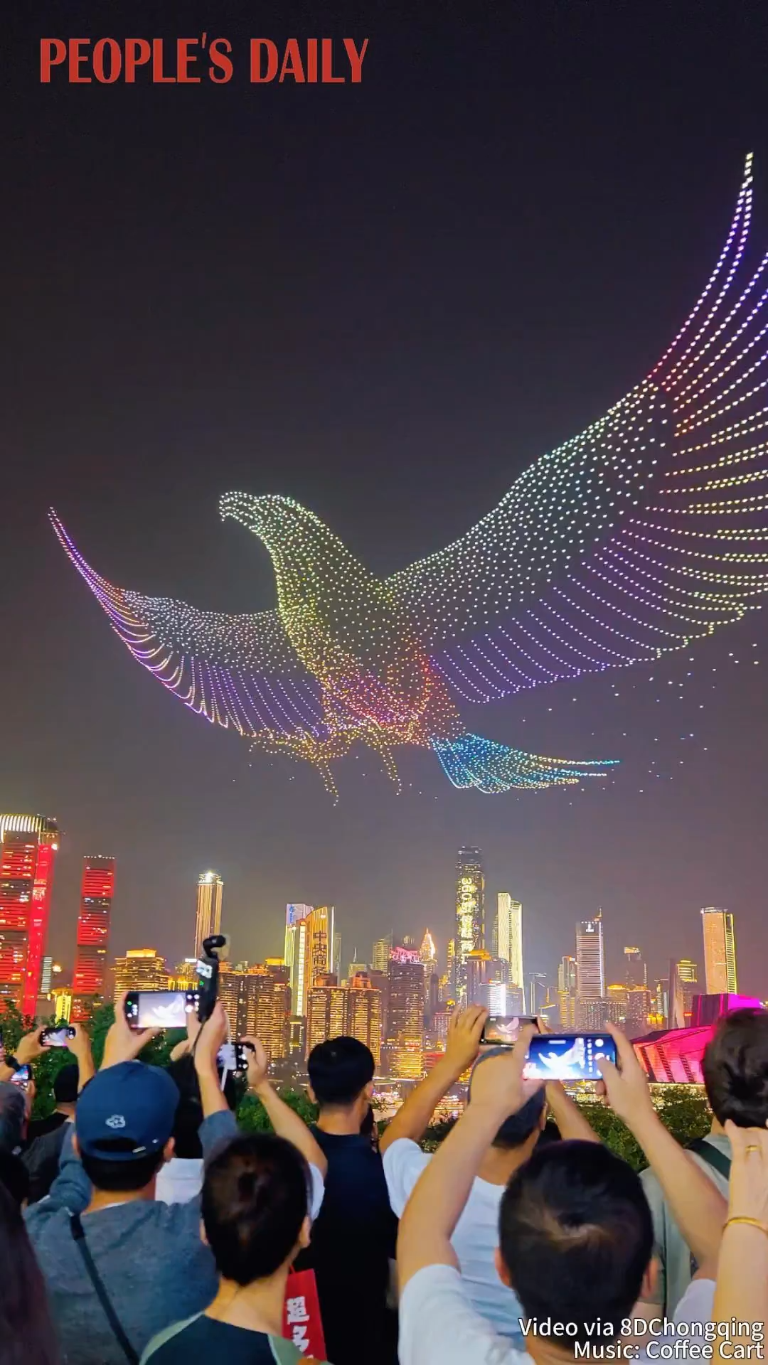 Drone show lights up Chongqing night sky with playful formation