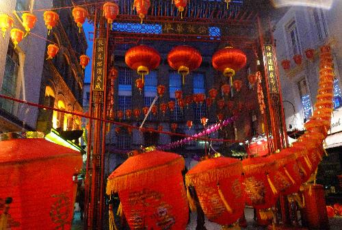 Red lanterns raised in London's Chinatown
