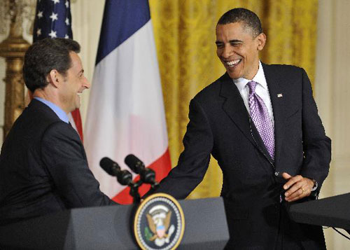 Obama, Sarkozy meet press at White House