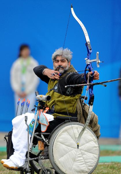 Iran's Ebrahim Ranjbarkivaj takes gold medal of men's archery individual recurve W1/W2 