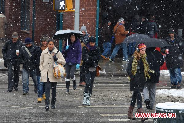 Snow covers New York City