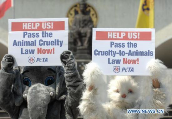 PETA members protest outside Thai Parliament House