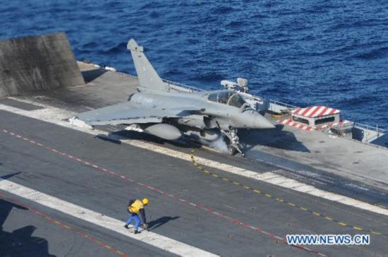 Rafale fighter jet launched aboard Charles de Gaulle aircraft carrier