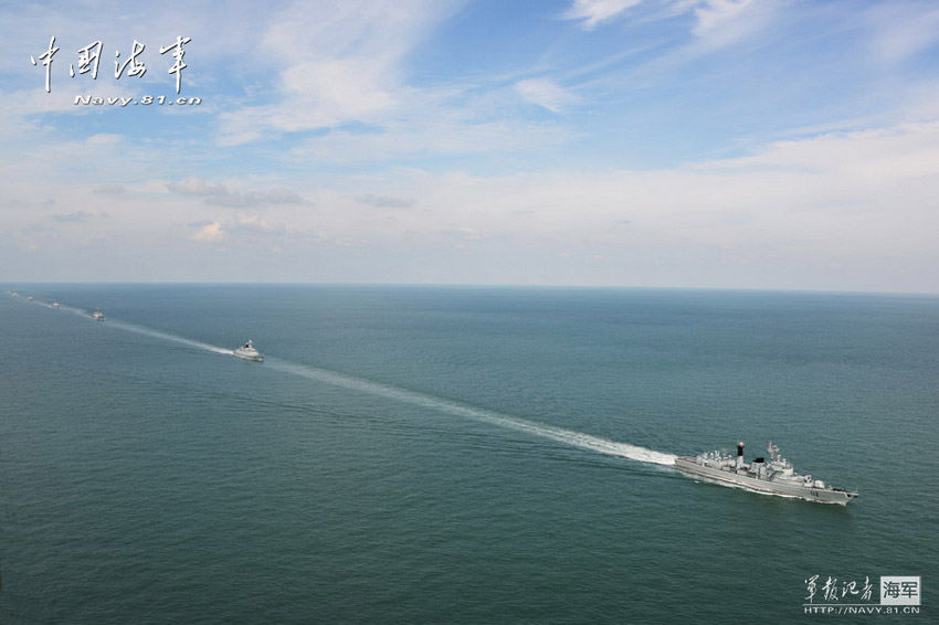 A joint taskforce of the North Sea Fleet of the Navy of the Chinese People's Liberation Army (PLA) consisting of seven ships including the "Harbin" guided-missile destroyer and the "Shijiazhuang" guided-missile destroyer conducted a routine high-sea training in the western Pacific Ocean in early and mid October 2012. (China Military Online/Qian Xiaohu and Wang Changsong)
