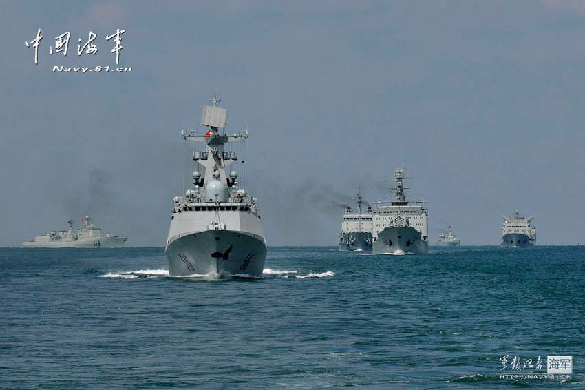 A joint taskforce of the North Sea Fleet of the Navy of the Chinese People's Liberation Army (PLA) consisting of seven ships including the "Harbin" guided-missile destroyer and the "Shijiazhuang" guided-missile destroyer conducted a routine high-sea training in the western Pacific Ocean in early and mid October 2012. (China Military Online/Qian Xiaohu and Wang Changsong)