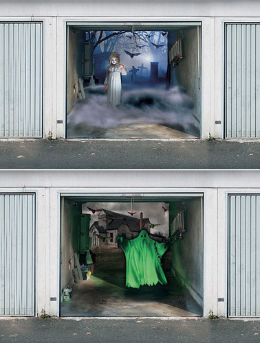 3D paintings on garage doors.(chinanews.com)
