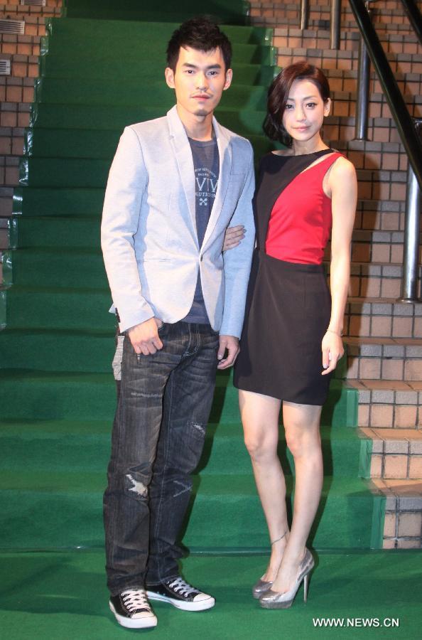 Actors Nikki Hsin-Ying Hsieh (R) and Bryan Shu Hao Chang pose at the premiere of director Chi-Jan Hou's new film "When a Wolf falls in love with a Sheep" in Taipei, southeast China's Taiwan, Nov. 6, 2012. (Xinhua) 