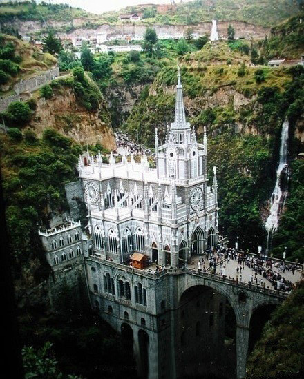 Las Lajas, Colombia. It is a minor basilica church located in the southern Colombian Department of Nariño, municipality of Ipiales and built inside the canyon of the Guáitara River.