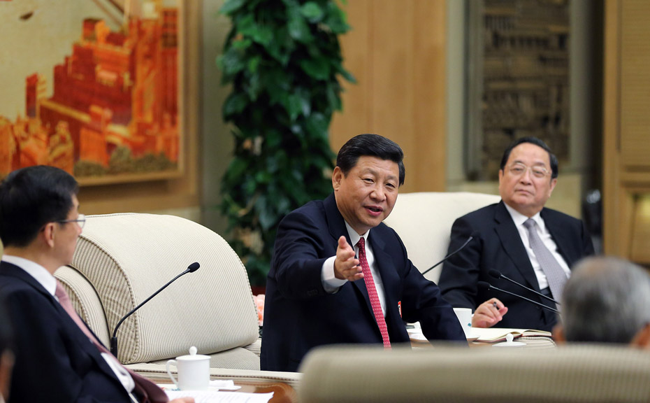 Xi Jinping (C) joins a panel discussion of Shanghai delegation to the 18th National Congress of the Communist Party of China (CPC) in Beijing, capital of China, Nov. 8, 2012. The 18th CPC National Congress was opened in Beijing on Thursday. (Xinhua/Lan Hongguang)