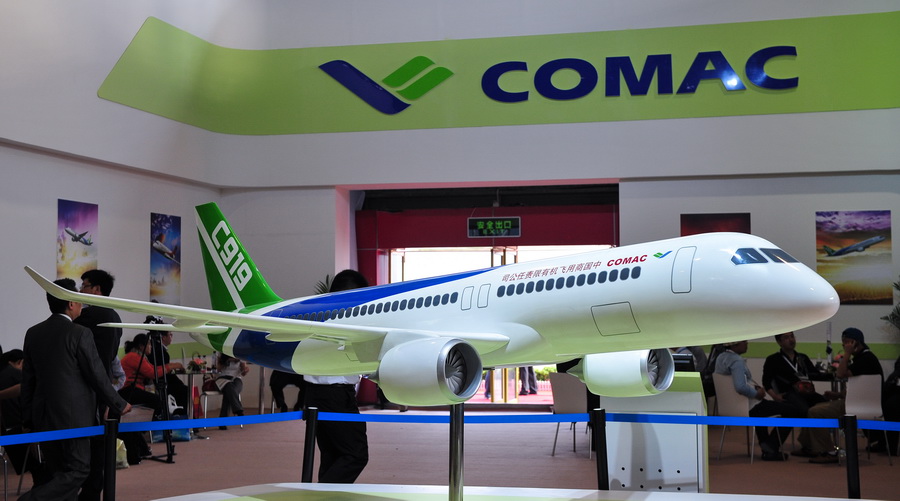 China’s C919 jet at the 9th China International Aviation and Aerospace Exhibition. (Xinhua/Yangguang)