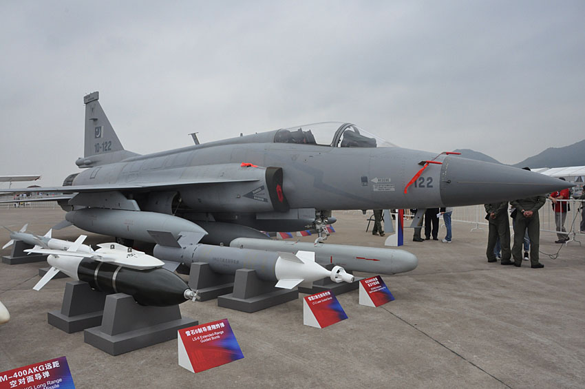 A JF-17 fighter jet is on display at Airshow China 2012 in Zhuhai, south China's Guangdong province. The JF-17 is jointly developed and produced by China National Aero-Technology Import and Export Corporation (CATIC) and Pakistan Air Force. (People's Daily Online/ Zhai Zhuanli)