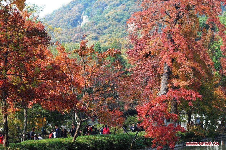Tourists enjoy themselves on the Tianping Mountain in Suzhou City, east China's Jiangsu Province, Nov. 17, 2012. The mountain is famous for its colorful maple leaves. (Xinhua/Hang Xingwei) 