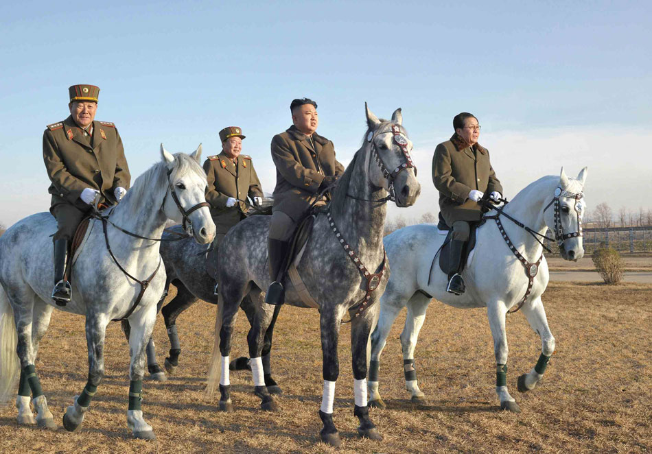 DPRK's top leader Kim Jong Un inspects the training ground of horse riding company of KPA on Nov. 19, 2012. (Photo/ People’s Daily Online)