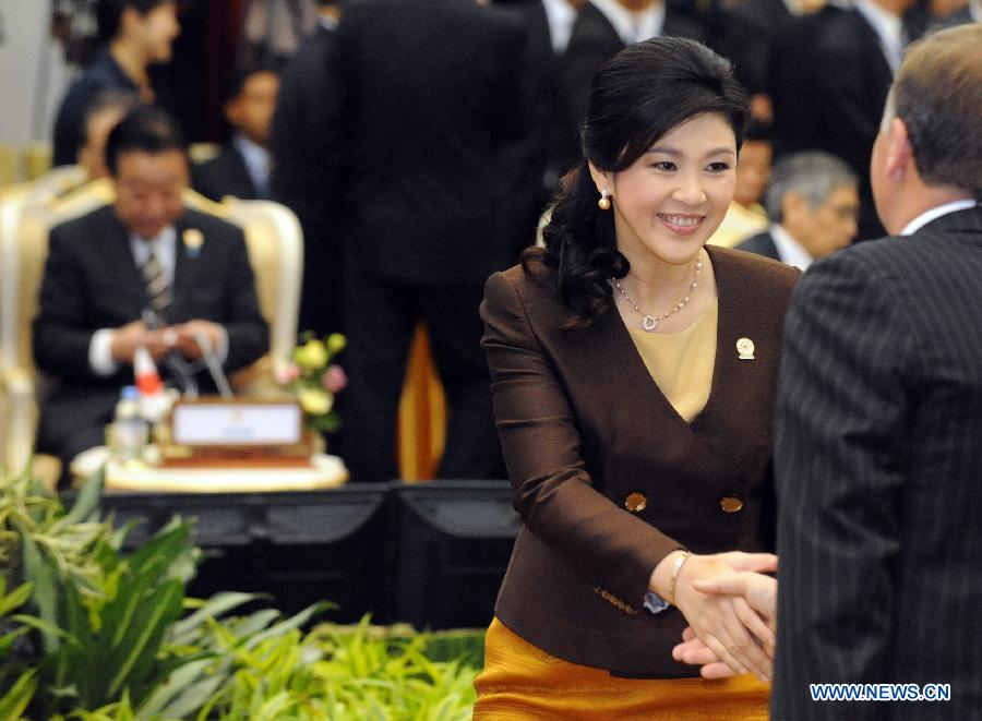 Thai Prime Minister Yingluck Shinawatra attends the Association of Southeast Asian Nations (ASEAN) Global Dialogue in Phnom Penh, Cambodia, Nov. 20, 2012. The first-ever ASEAN global dialogue was held here on Tuesday, focusing on global challenges, particularly economic and financial issues. (Xinhua/Ma Ping) 