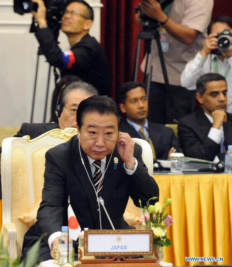 Japanese Prime Minister Yoshihiko Noda attends the Association of Southeast Asian Nations (ASEAN) Global Dialogue in Phnom Penh, Cambodia, Nov. 20, 2012. The first-ever ASEAN global dialogue was held here on Tuesday, focusing on global challenges, particularly economic and financial issues. (Xinhua/Ma Ping)  