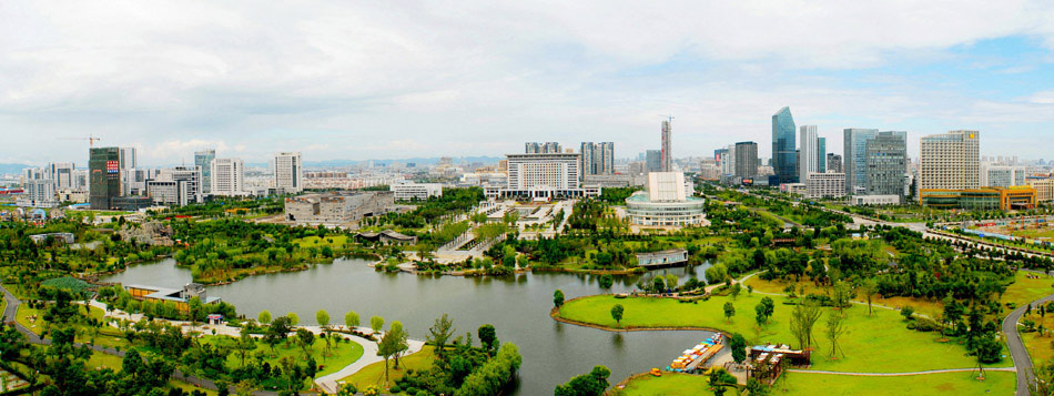 The file photo taken on Sept. 16, 2008 shows the bird's-eye view of the Ningbo Museum and "Five Scattered Houses" designed by Wang Shu in Ningbo, east China's Zhejiang Province. (Xinhua/Chen Shuhao)