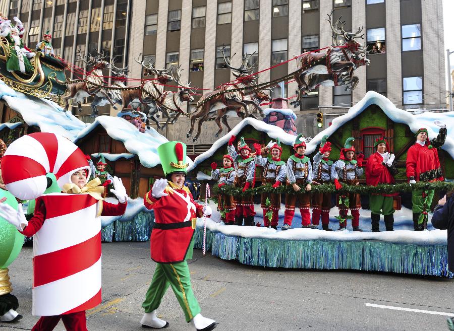 A float is seen on the street in the 86th Macy's Thanksgiving Day Parade in New York, the United States, Nov. 22, 2012. More than three million people gather along the street on Thursday, to attend the annual Macy's parade which began in 1924. (Xinhua/Deng Jian)