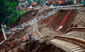 Indonesian landslide leads to rails destroying