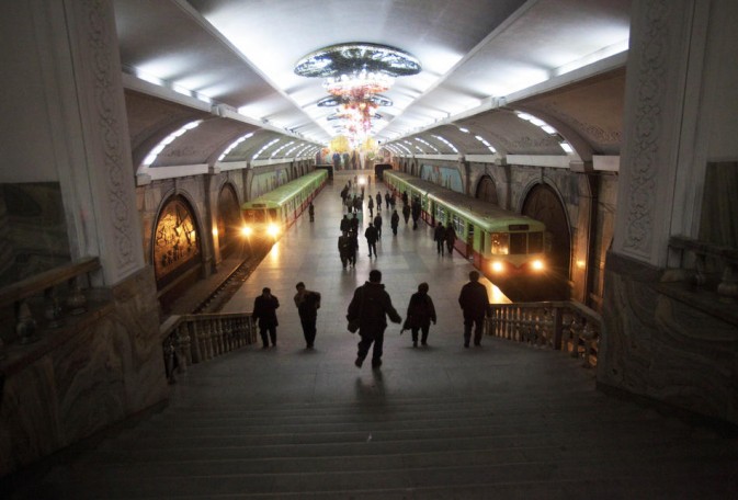 Commuters walk through a subway station in Pyongyang.(Photo/Xinhua)