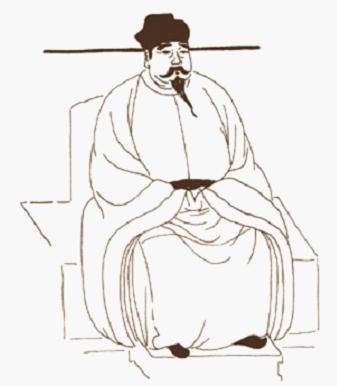 A Song Dynasty emperor wearing a futou hat and a round neck robe. (Painted by Hua Mei according to the Portraits of Emperors and Queens of Past Dynasties stored in the Nanxun Palace)