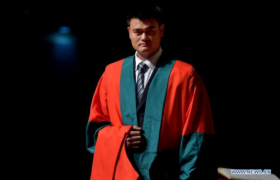 Former NBA star Yao Ming is seen during the 187th Congregation of the University of Hong Kong, China, on Nov. 27, 2012. Yao Ming receives a Doctor Degree of Social Sciences honoris causa at the University of Hong Kong on Tuesday. (Xinhua/Chen Xiaowei) 