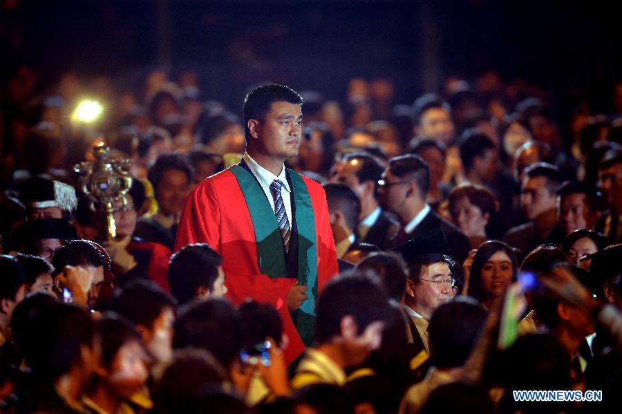 Former NBA star Yao Ming is seen during the 187th Congregation of the University of Hong Kong, China, on Nov. 27, 2012. Yao Ming receives a Doctor Degree of Social Sciences honoris causa at the University of Hong Kong on Tuesday. (Xinhua/Chen Xiaowei) 