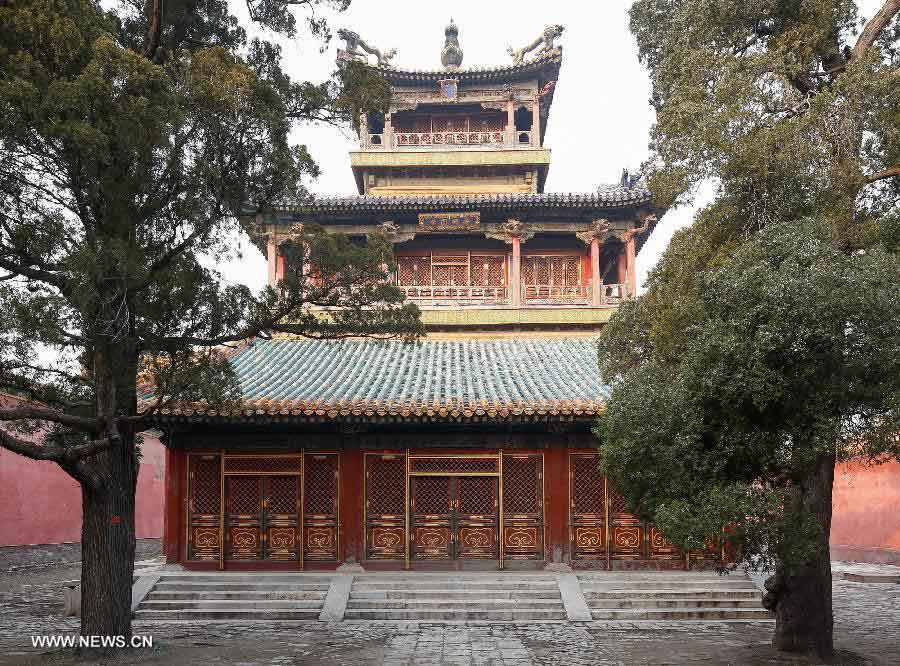 Photo taken on Nov. 27, 2012 shows the restored Xiangyunting (Pavilion of Fragrant Clouds) in the Zhongzheng Dian (Hall of Rectitude) complex at the Forbidden City, Beijing, capital of China, Nov. 27, 2012. (Xinhua/Li Xin) 