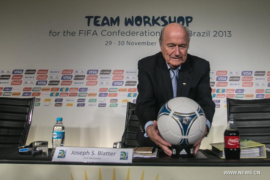 FIFA President Sepp Blatter is seen during the announcement of the finalists of Golden Ball award in Sao Paulo, Brazil, Nov. 29, 2012. (Xinhua/Agencia Estado) 