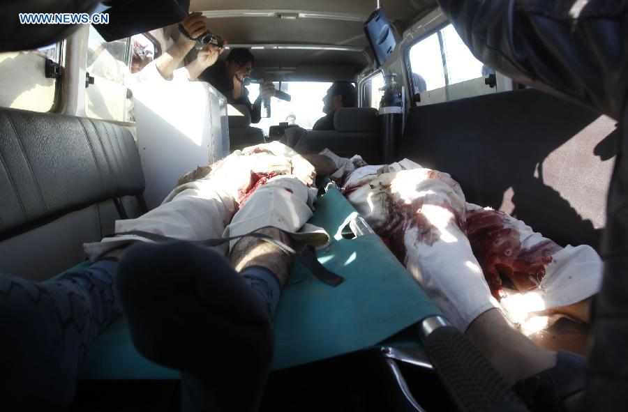 Bodies of Taliban militants are seen inside a vehicle after a battle with Afghan security forces in Nangarhar Province, Afghanistan, on Dec. 2, 2012. At least 11 people were killed when several Taliban militants armed with suicide vests and weapons stormed an Afghan-NATO base in Jalalabad, the capital city of Afghanistan's eastern province of Nangarhar Sunday morning. (Xinhua/Tahir Safi) 