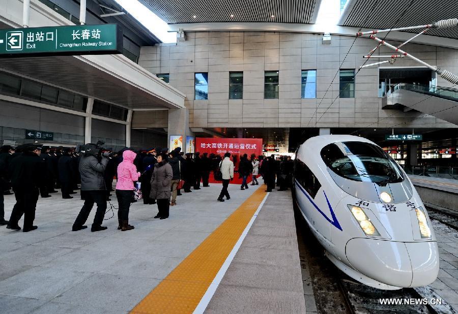 A high-speed train is seen at the Changchun Railway Station in Changchun, capital of northeast China's Jilin Province, Dec. 1, 2012.(Xinhua/Zhang Nan)