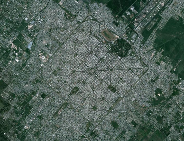 La Plata, Argentina: The city has the shape of a square with a central park and two main diagonal avenues. Each of its six blocks has a small park. Other than the diagonals, all street are on a rectangular grid, and are numbered consecutively.. Thus La Plata has nickname of “City of Diagonals”. (Photo/Xinhua)