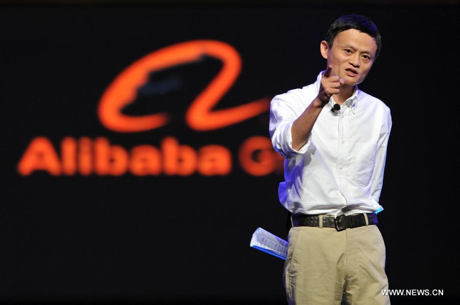 Photo taken on Sep. 9, 2012 shows Jack Ma, chairman of the board of directors of the world's largest e-commerce group Alibaba, delivers a speech at the closing ceremony of the 9th Netrepreneur Summit in Hangzhou, capital of east China's Zhejiang Province. During a media briefing on Dec. 3, 2012, the Alibaba Group, which owns Tmall.com and its consumer-to-consumer (C2C) counterpart Taobao.com, announced that the transaction volume of the two platforms has reached one trillion RMB (about 161 billion U.S. dollars) by the end of November 2012, ranking after east China's Guangdong, Shandong, Jiangsu and Zhejiang Province in terms of social consumption goods retail volume as compared to the number of 2011.(Xinhua/Huang Zongzhi)