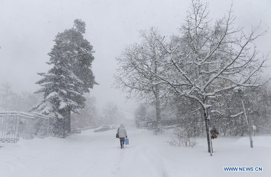 Heavy snow hits Sweden's Stockholm (4) People's Daily Online
