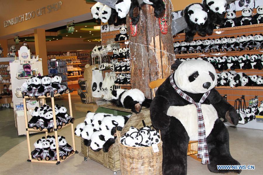 Panda toys are displayed at Edinburgh Zoo in Scotland, the United Kingdom, Dec. 4, 2012. (Xinhua/Guo Chunju)