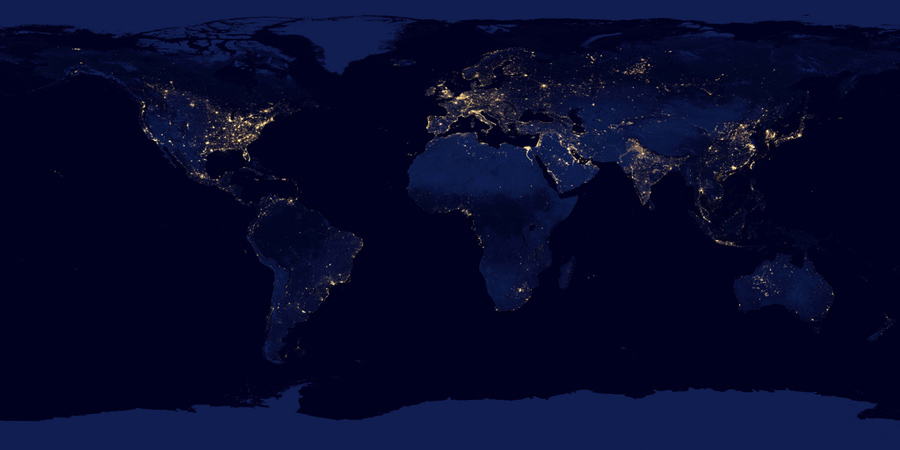 This new image of the Earth at night is a composite assembled from data acquired by the Suomi National Polar-orbiting Partnership (Suomi NPP) satellite over nine days in April 2012 and thirteen days in October 2012.(Photo/NASA)
