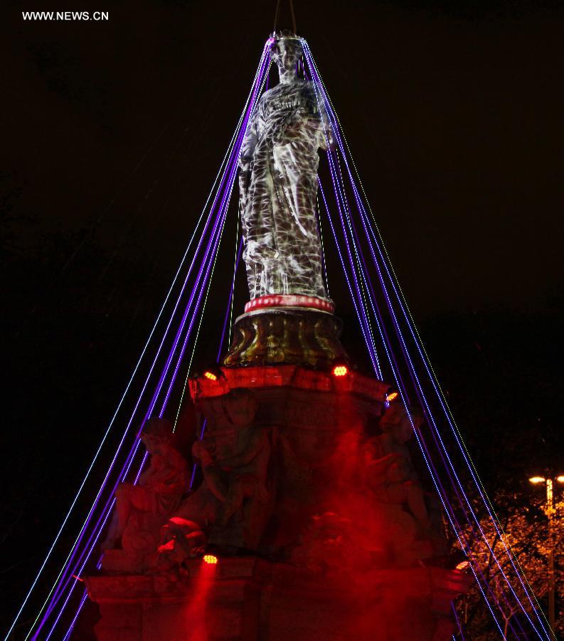 A light installation is seen at the media preview for the annual Lyon Light Festival in Lyon, France, Dec. 5, 2012. The light festival runs from Dec. 6 to 9. (Xinhua/Gao Jing) 