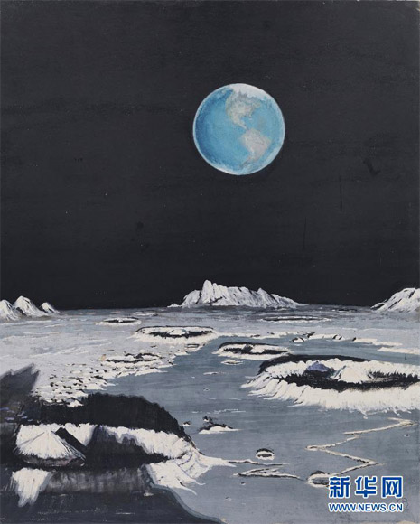 "A Blue Globe Hanging in the Sky - Earth as seen from the moon" by Charles Bittinger is sold for 2,250 U.S. dollars at the Christie’s on New York on Dec. 6, 2012. (Xinhua/ Charles Bittinger /National Geographic/Christie’s Image)