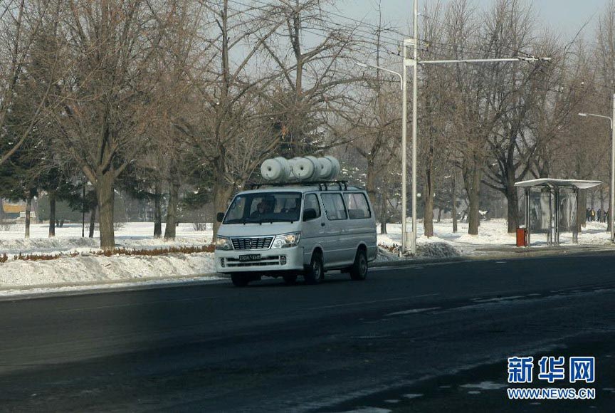 A broadcasting car drives on the street in Pyongyang, DPRK on Dec 12, 2012. Celebrations were held in Pyongyang after the country successfully launched a Kwangmyongsong-3 satellite on Wednesday. (Xinhua/ Zhang Li) 