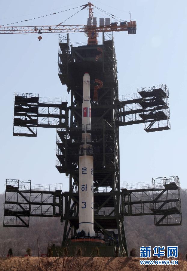 DPRK launches its long-range rocket on Dec 12, 2012. The photo of the Unha-3 satellite launch vehicle at the west coast launching site was taken on April 4, 2012. (Xinhua/Zhang Li) 